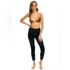 Aviator Nation hand dyed full length high rise leggings - Tie Dye Black/Blue